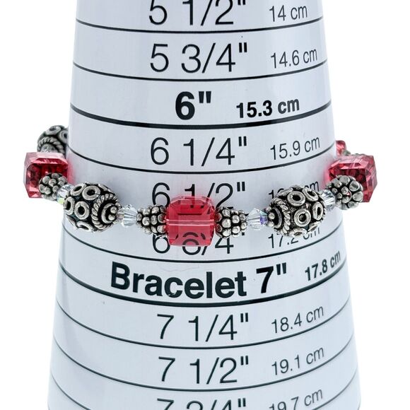 Vintage Sterling Silver 925 Pink Crystal Beaded Toggle Bracelet 7" - Picture 4 of 5